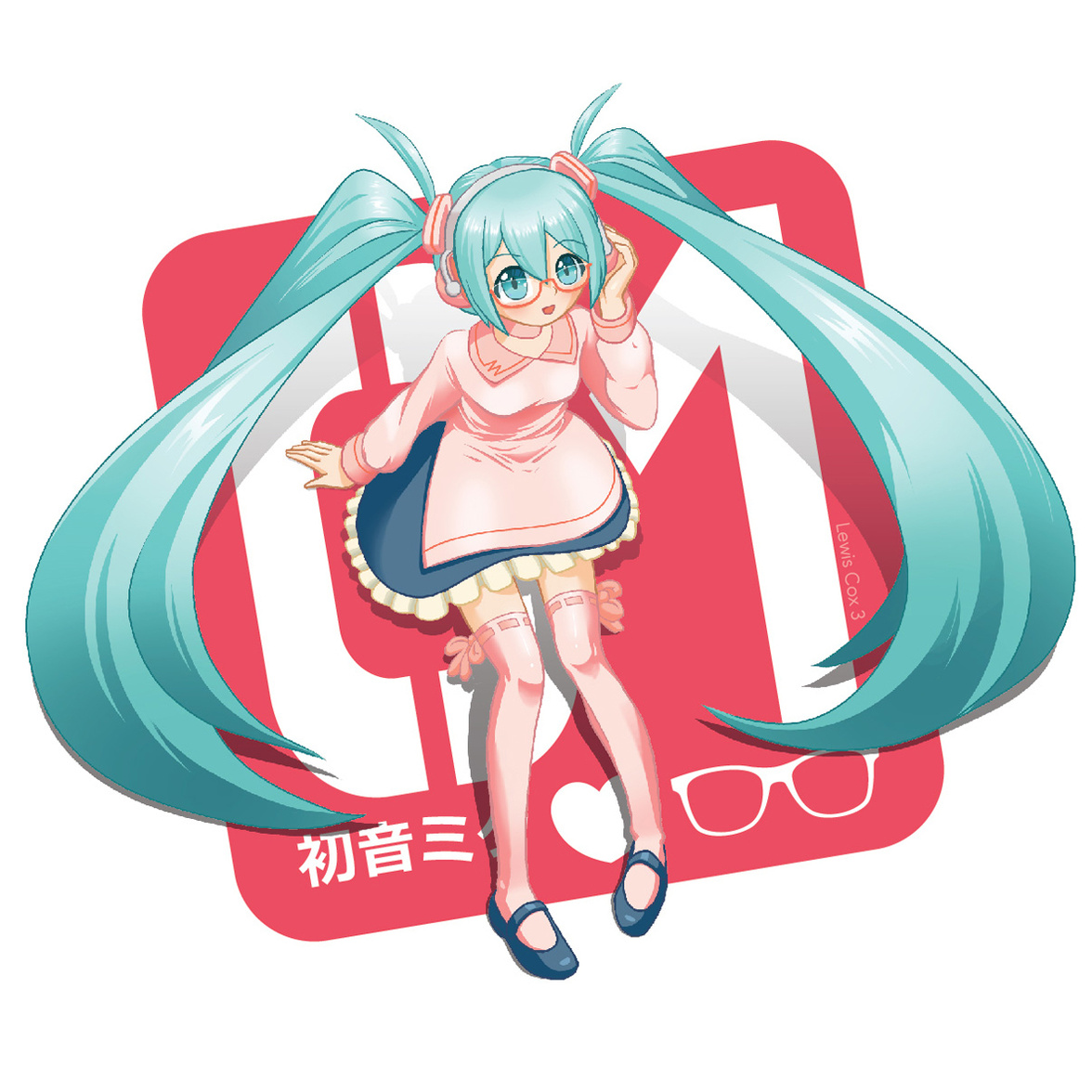 Miku Megane Hatsune Miku holding a leek.眼鏡をかけた初音ミク
