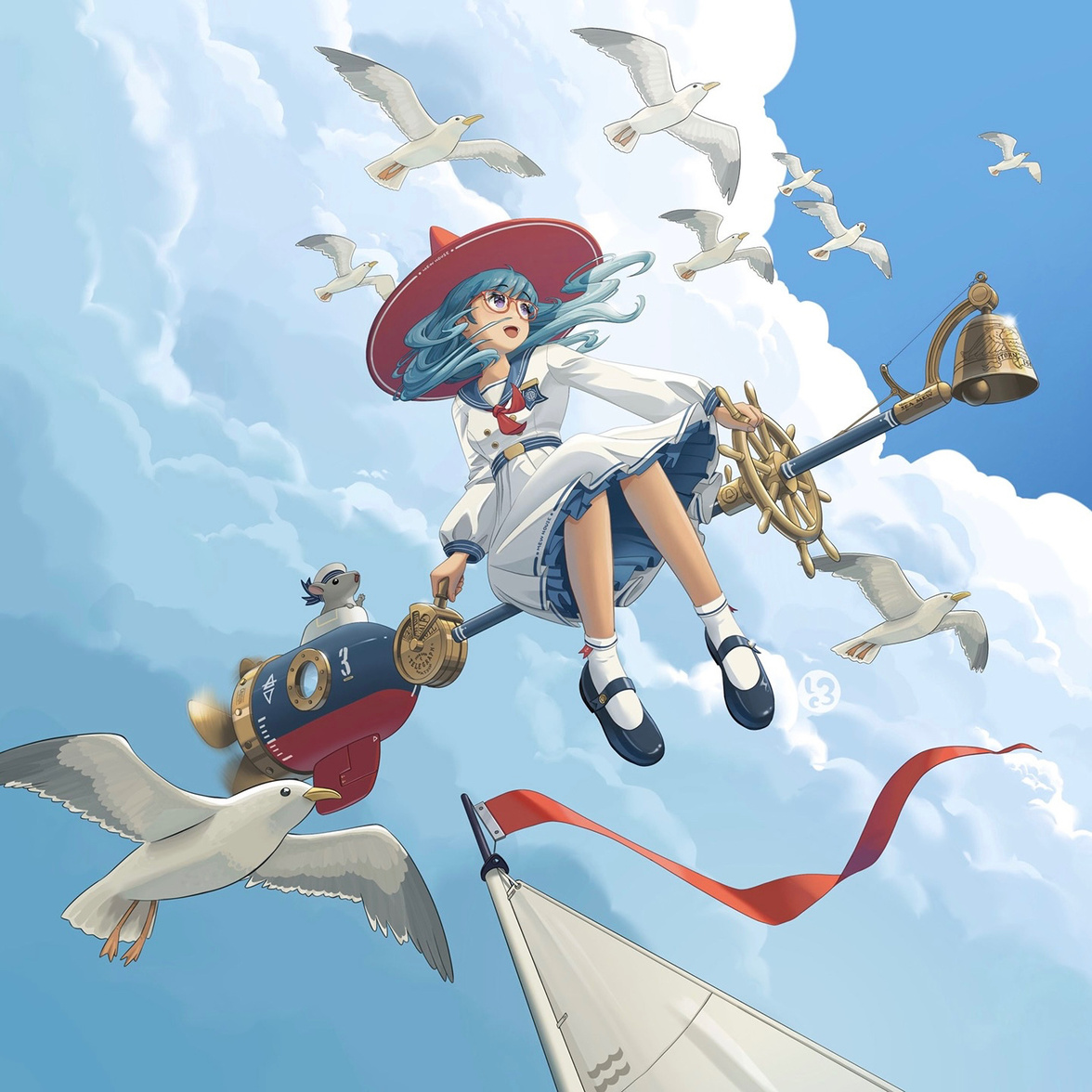 Nautical Witch A witch flying on a nautical broom
